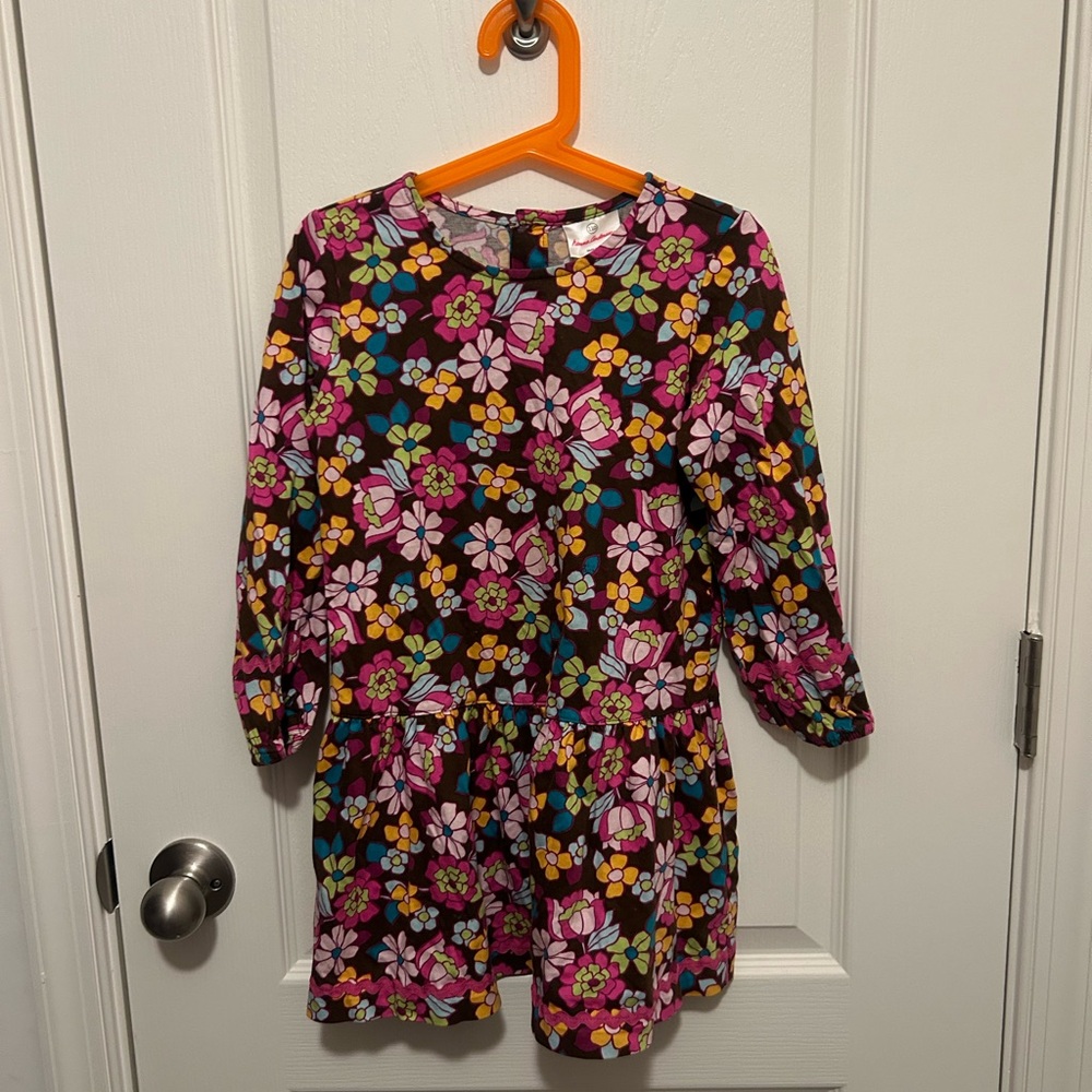 Hanna Andersson Girls Dress Size 5 Pink Floral Organic Cotton Play Party Outfit